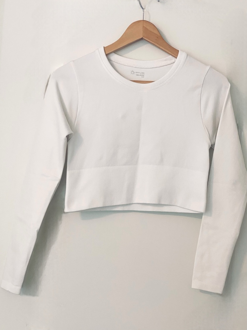 Aerie White Cropped Long Sleeve Top Women’s Small Stretch Soft Basic EUC Y2K